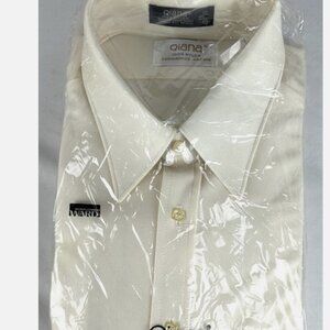 NEW Vtg Qiana Du Pont Ivory Texturized Nylon Shirt Mens 16 L 34-35 Shiny Disco